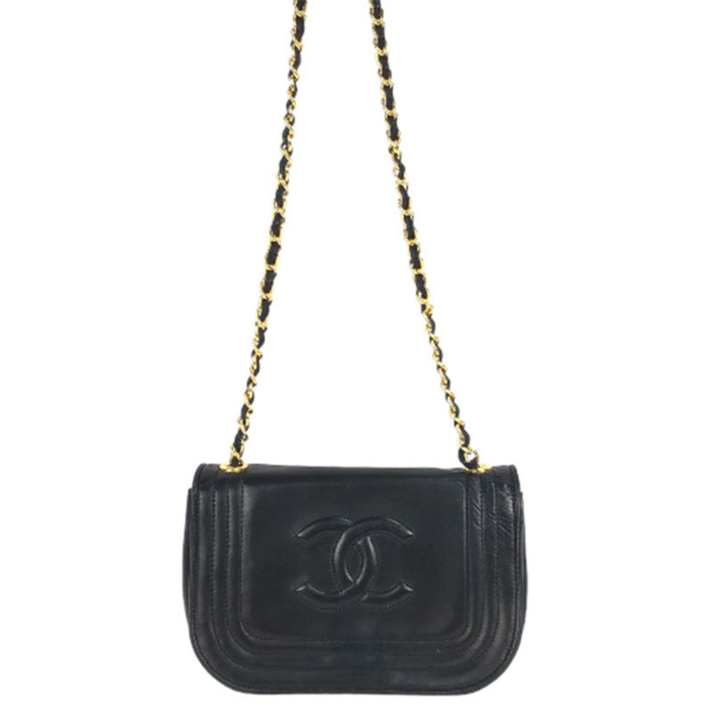 Chanel Coco Mark Chain Hardware Shoulder Bag Black Gold